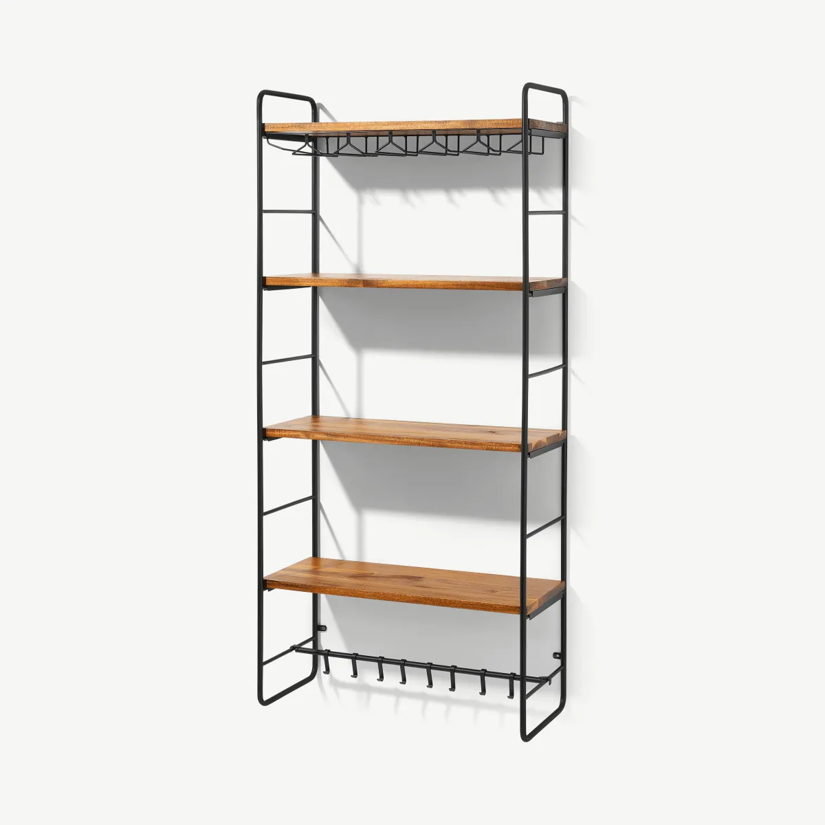 Annalie 4-Tier Interchangeable Wall-Mounted Storage Unit with Acacia Wood Shelves, Black 