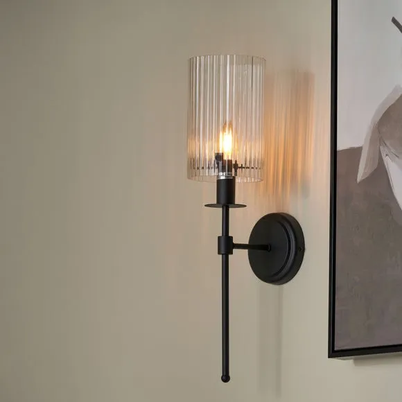 Pacific Lifestyle Clara Ribbed Glass Metal Cylinder Wall Light 2