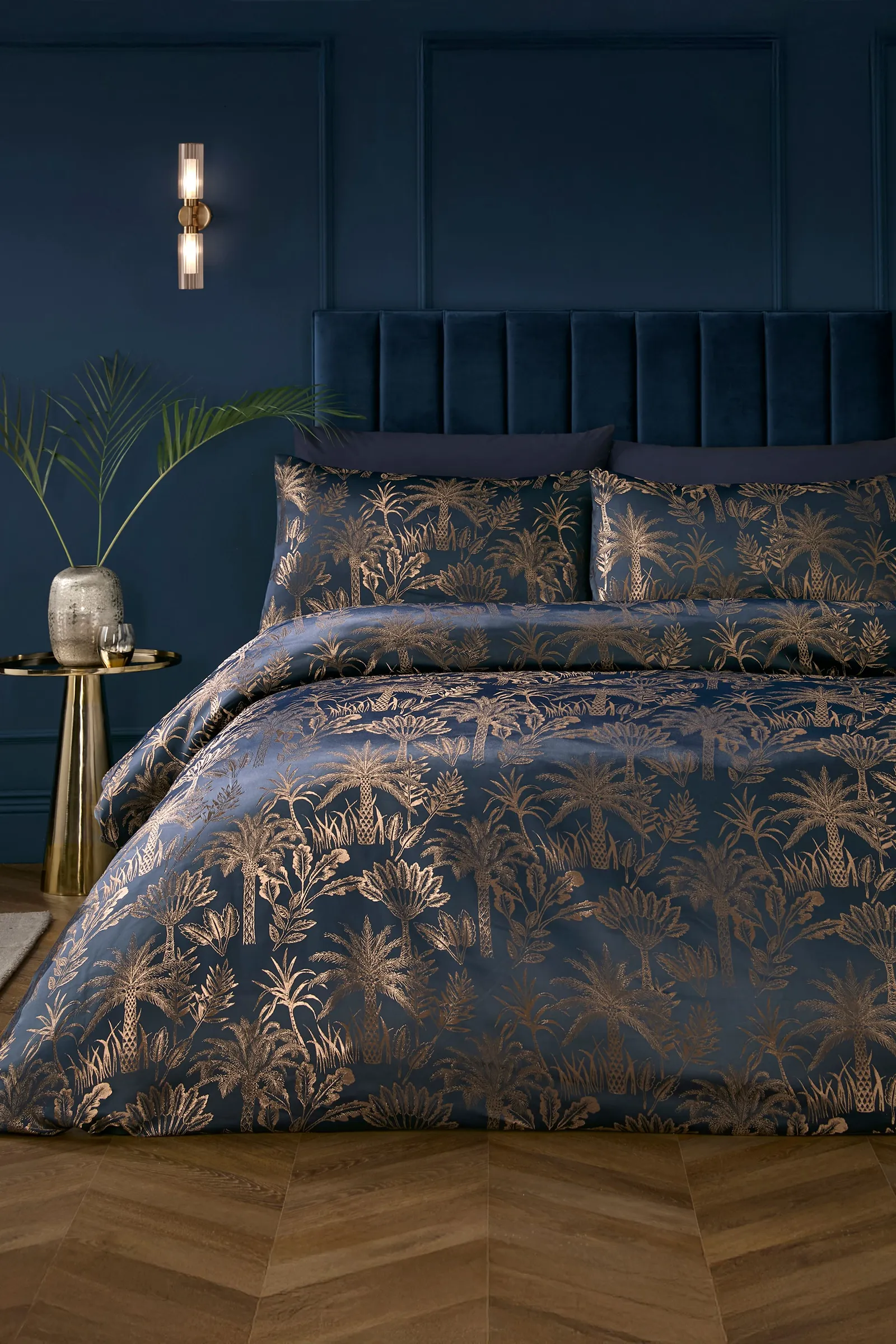 Soiree 'Midnight Palm' Jacquard Duvet Cover Set in Navy