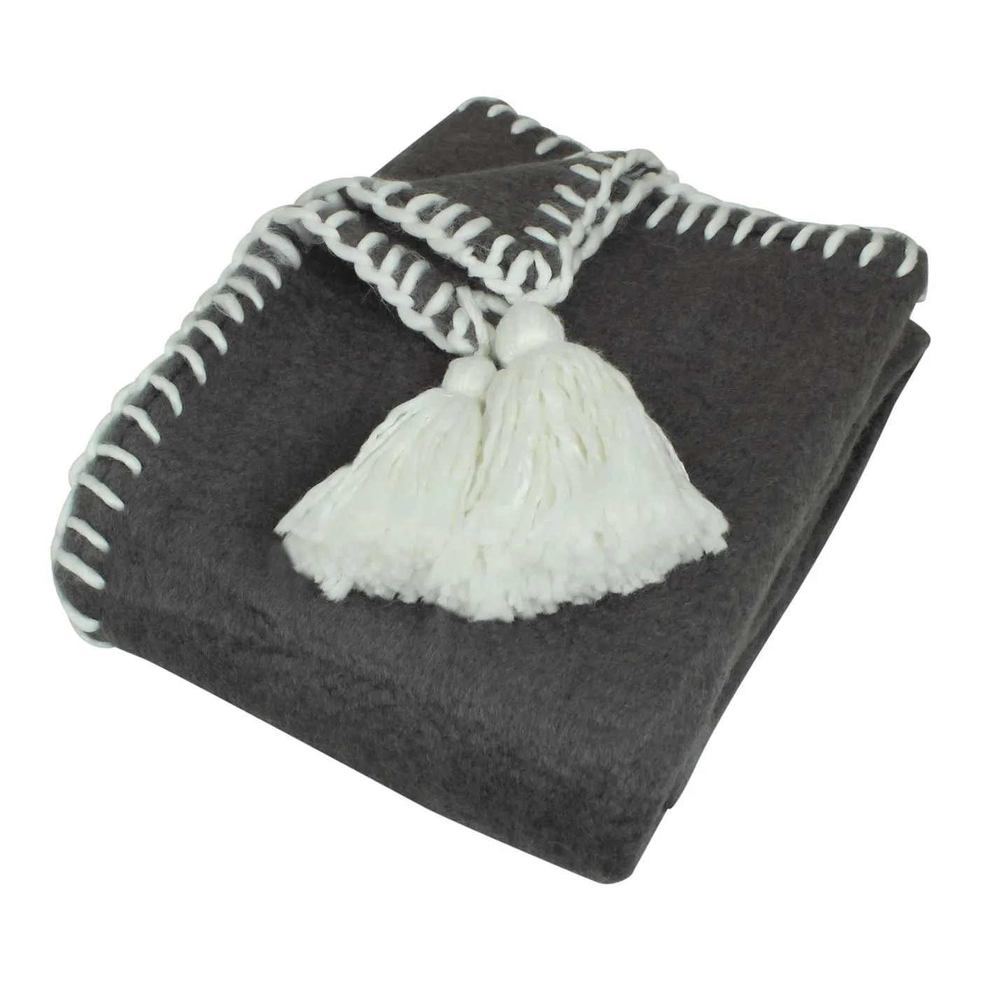 Grey Wool Trim Throw