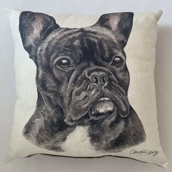 Christine Varley French Bulldog Black Square Cushion 2