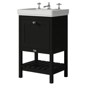 Bayswater Hartleigh Matt Black Traditional Freestanding Vanity Unit & 3 Tap Hole White Recessed Basin - 500mm 2