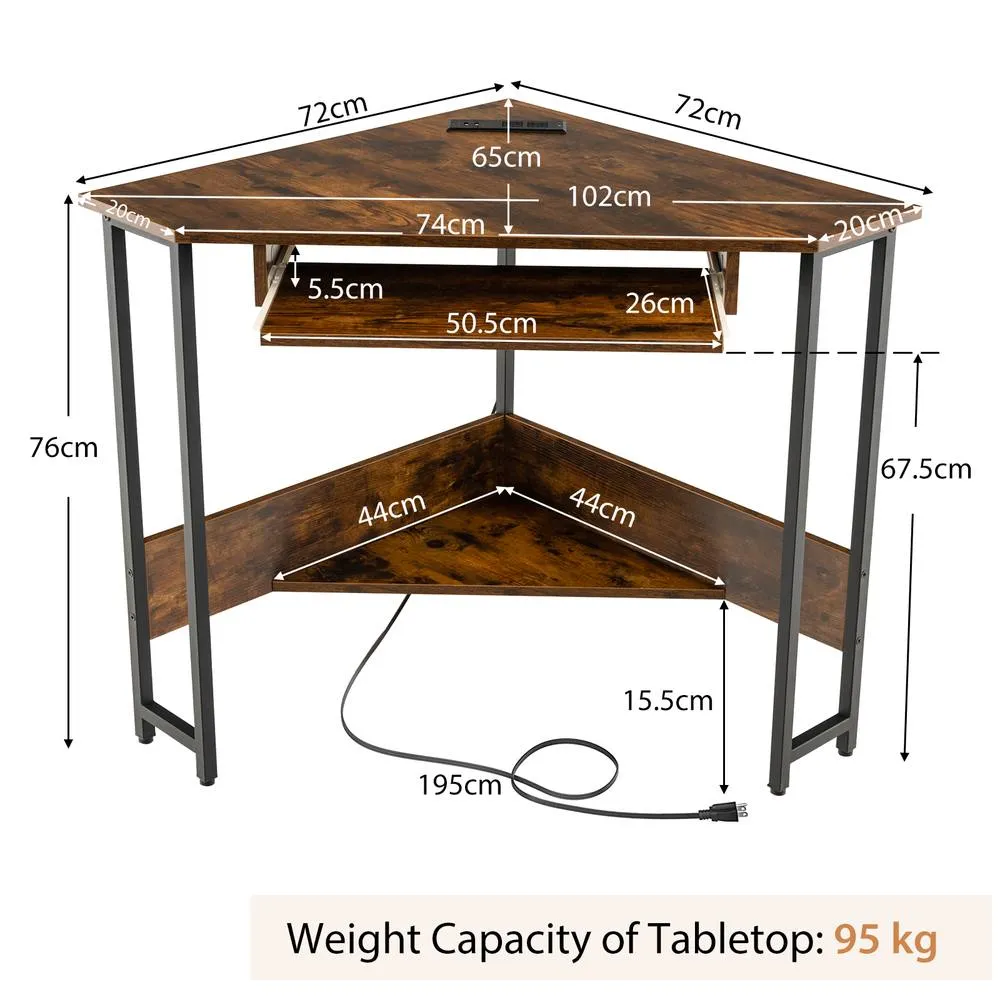 Costway Corner Desk Small Computer Desk Triangle Laptop Workstation in Brown 4