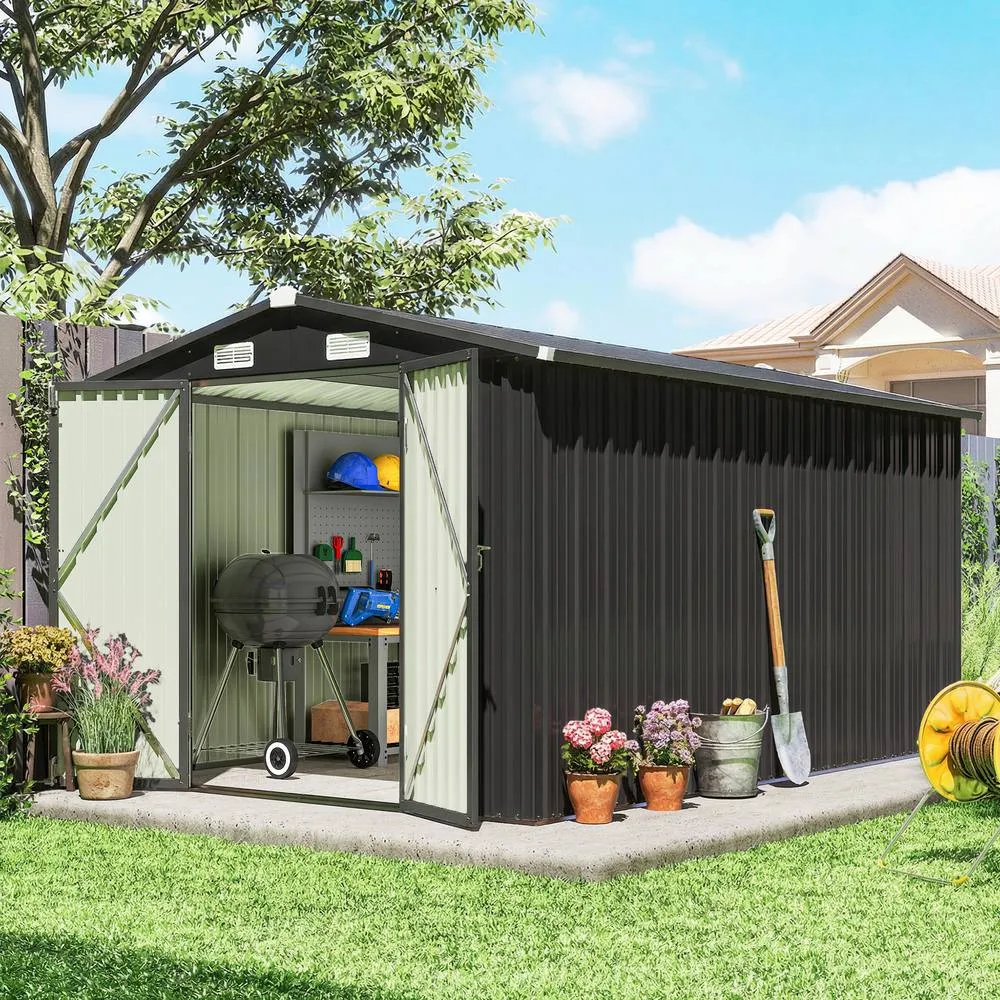 OUTSUNNY 12 x 8 ft Garden Shed, Outdoor Storage Shed with 4 Vents Dark Grey