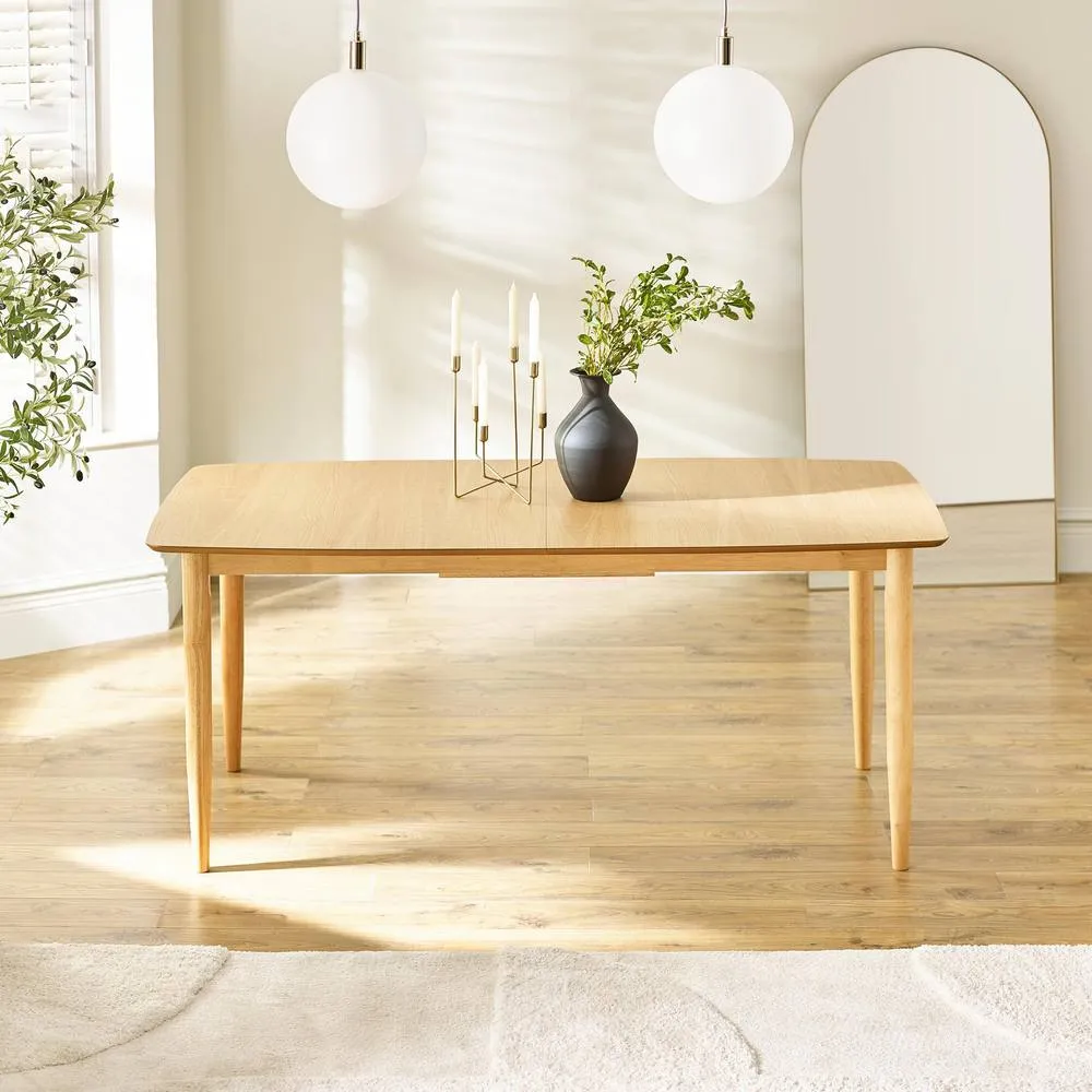 FurnitureboxUK Leif Oak Veneer Wood Extending Dining Table with 8 Tan Delta Chairs in Brown 3