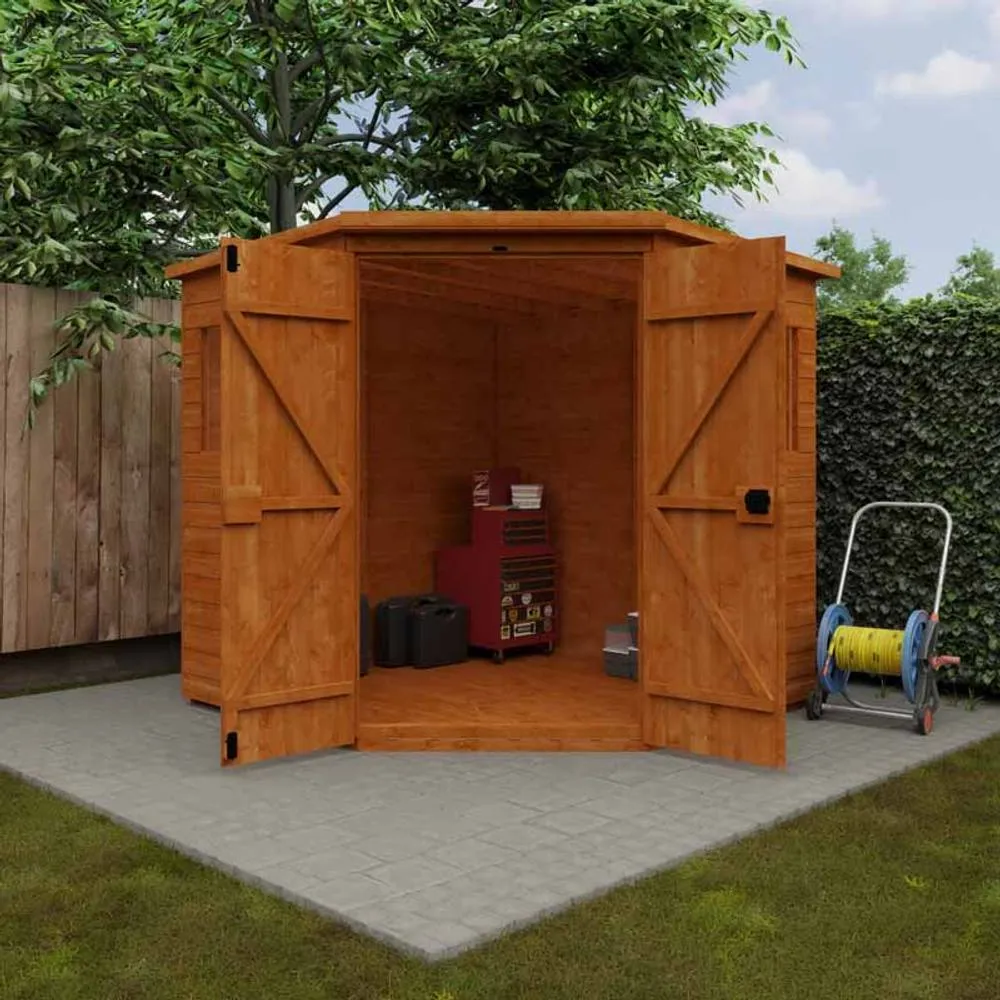 Buttercup Farm 7 x 7 Feet Corner Shed 12mm Shed - Solid Wood/Softwood/Pine in Burnt Orange 3