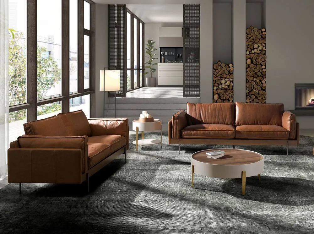 Angel Cerda Round Coffee Table Walnut Veneer Top, Beige MDF 6