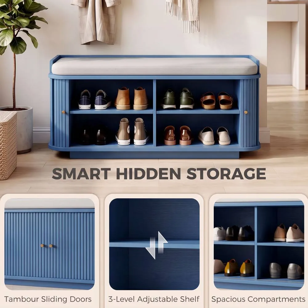 HOMCOM Hallway Furniture Set with Shoe Bench & Coat Rack in Blue 6