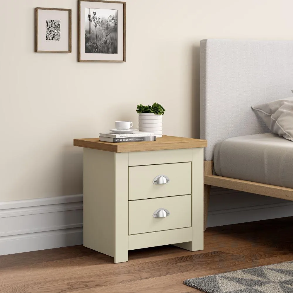 Winchester Cream and Oak Wooden 2 Drawer Bedside Table