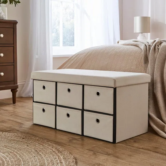 6 Drawer Faux Linen Foldable Ottoman 1