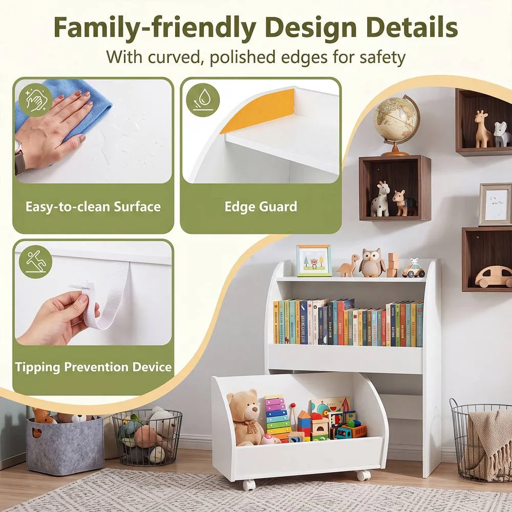 Costway Toy Storage Shelf Toy Organizer with 2 Open Shelves For Playroom in White 6