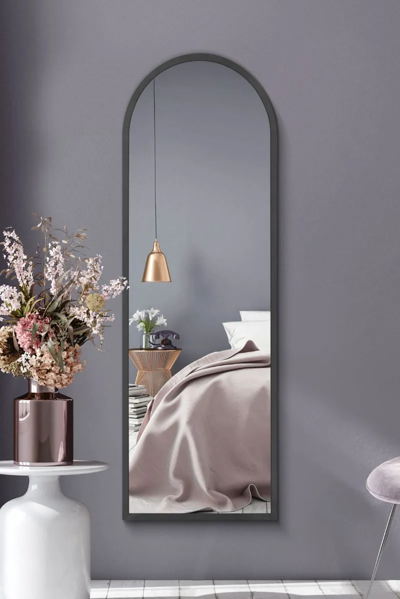MirrorOutlet Black Metal Framed Window Arched Wall or Mantle Mirror(174 X 85CM)