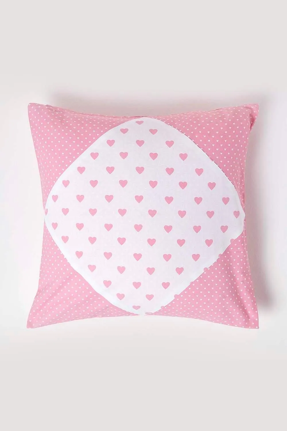 Homescapes Cotton Hearts & Polka Dots Cushion Cover in Pink