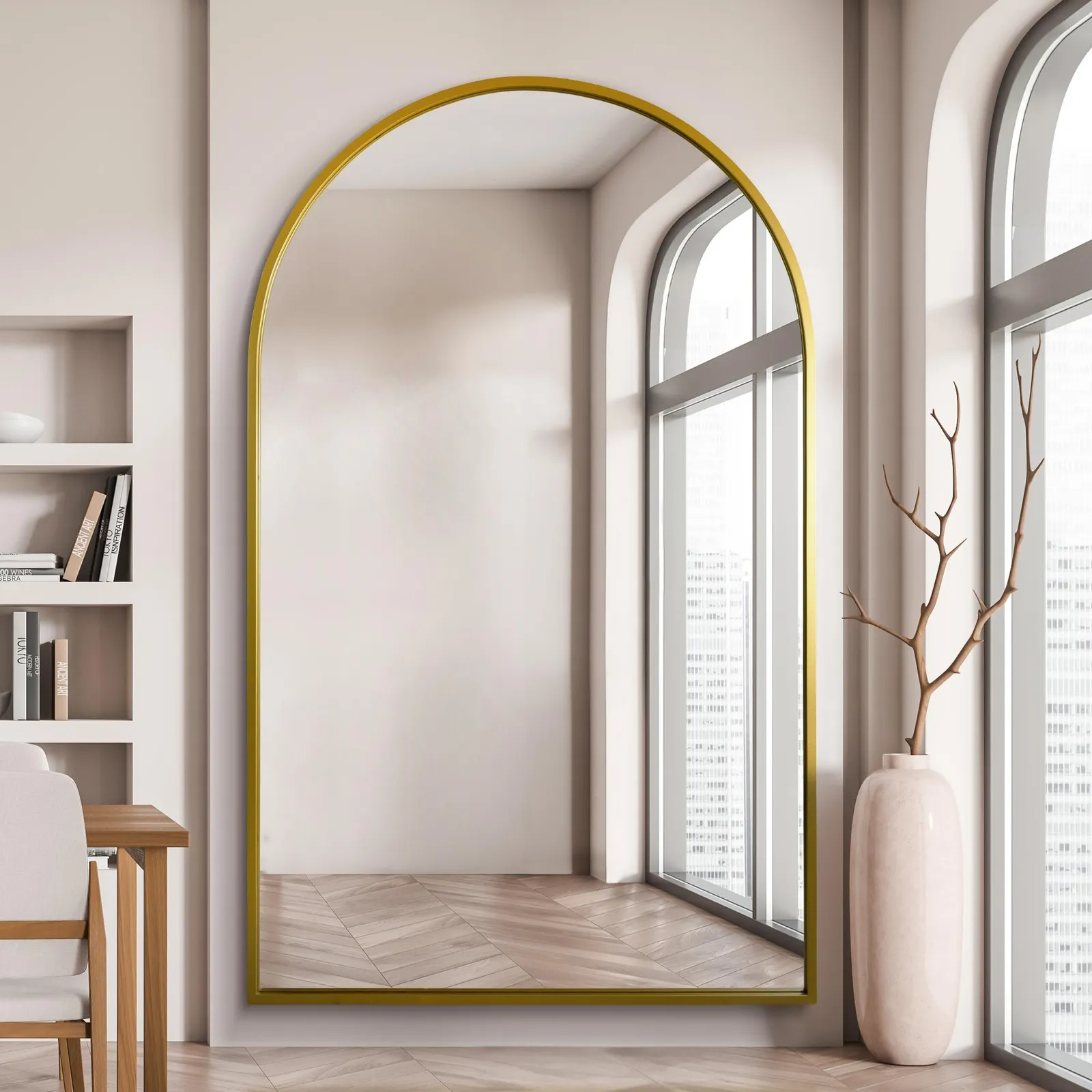 MirrorOutlet Gold Framed Arched Leaner/Wall Mirror 75" X 47" (190CM X 120CM) 2