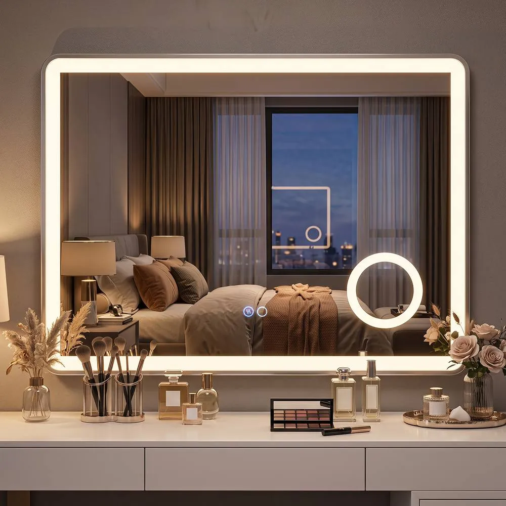 Costway 3X Magnifying Mirror Horizontal Dimmable LED Lighted Bathroom Mirror in Silver 3