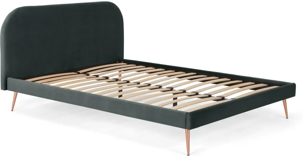 Eulia Super King Size Bed, Midnight Grey Velvet & Copper Legs 