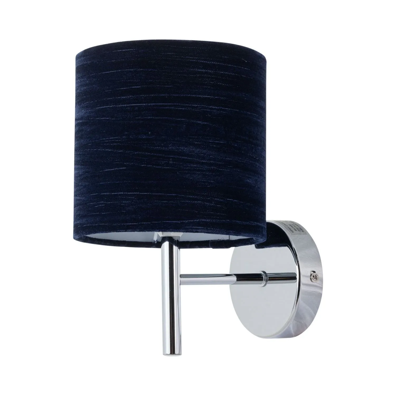 First Choice Lighting Brea - Chrome Wall Light with Navy Blue Crushed Velvet Shade in Silver