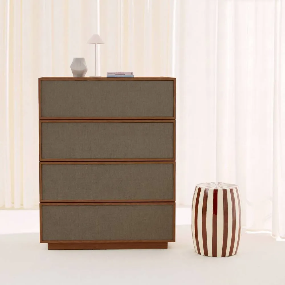 sweeek Chest of 4 drawers with wood decor & fabric in Dark Brown 3