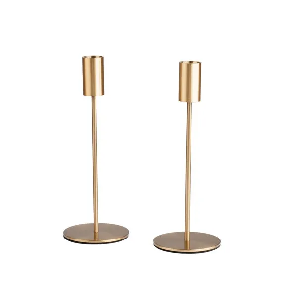 Set of 2 Brushed Gold Candlestick Holders 3