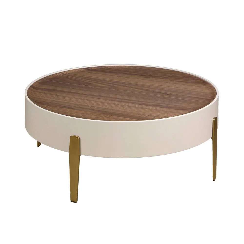 Angel Cerda Round Coffee Table Walnut Veneer Top, Beige MDF