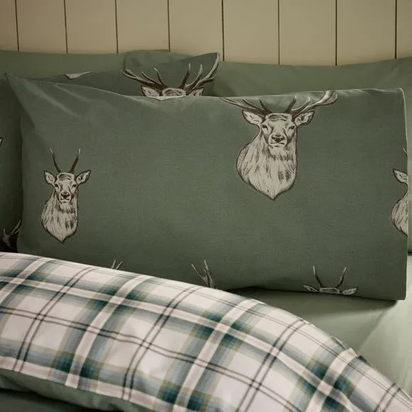 Catherine Lansfield Stag Check Polycotton Duvet Cover & Pillowcase Set 2