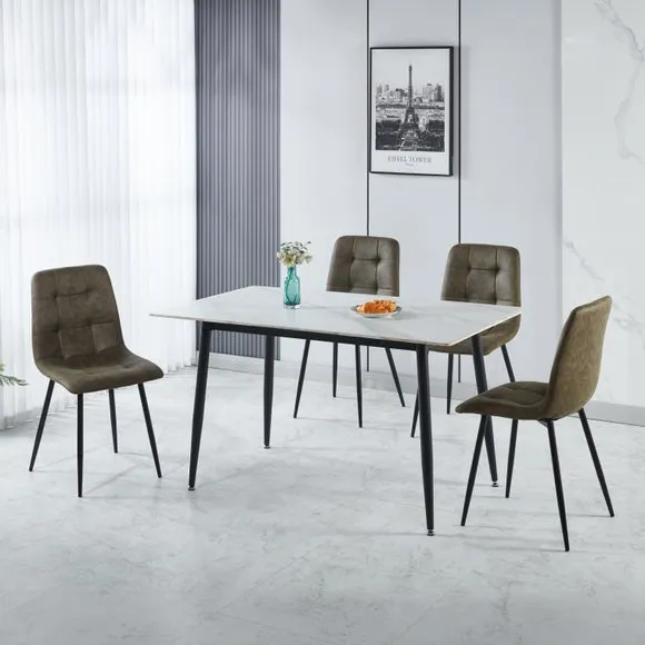 Fenton 4 Seater Dining Table Set with 4 Olive Suede Dining Chairs