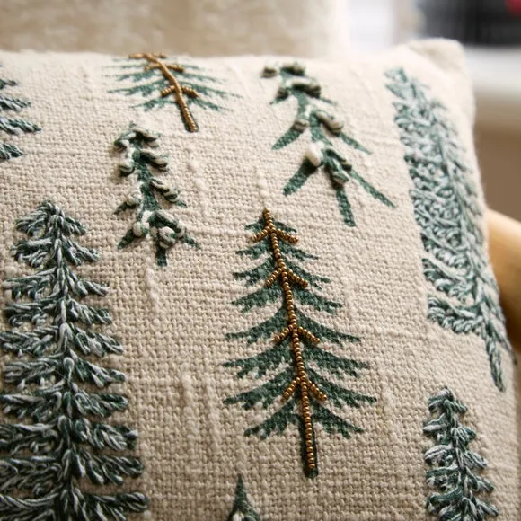 Trees Embroidered Rectangle Cushion 2