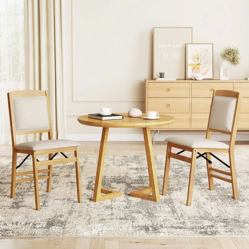 Costway 2PCS Folding Bar Stools Wooden Padded Kitchen Dining Chairs w/Backrest in Cream 3