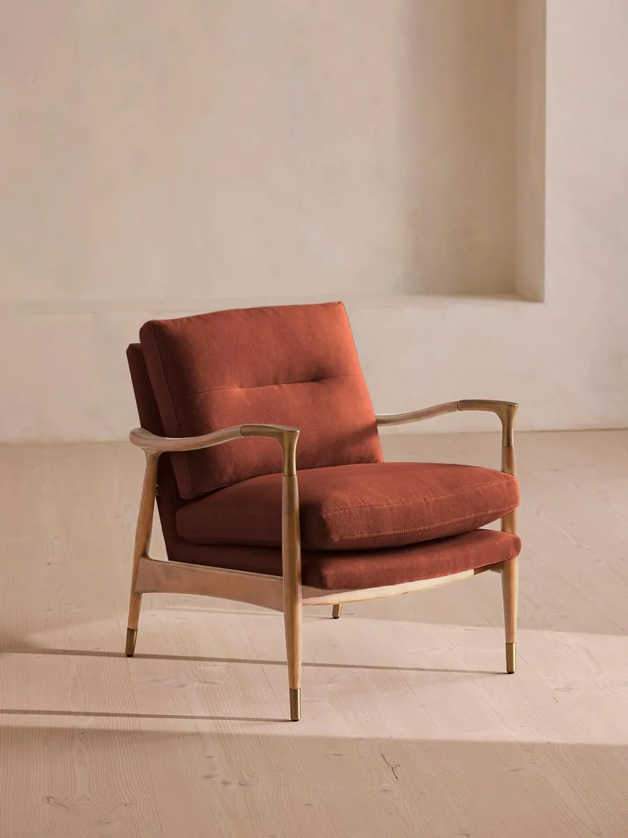 Theodore Oak Armchair, Linen, Sienna
