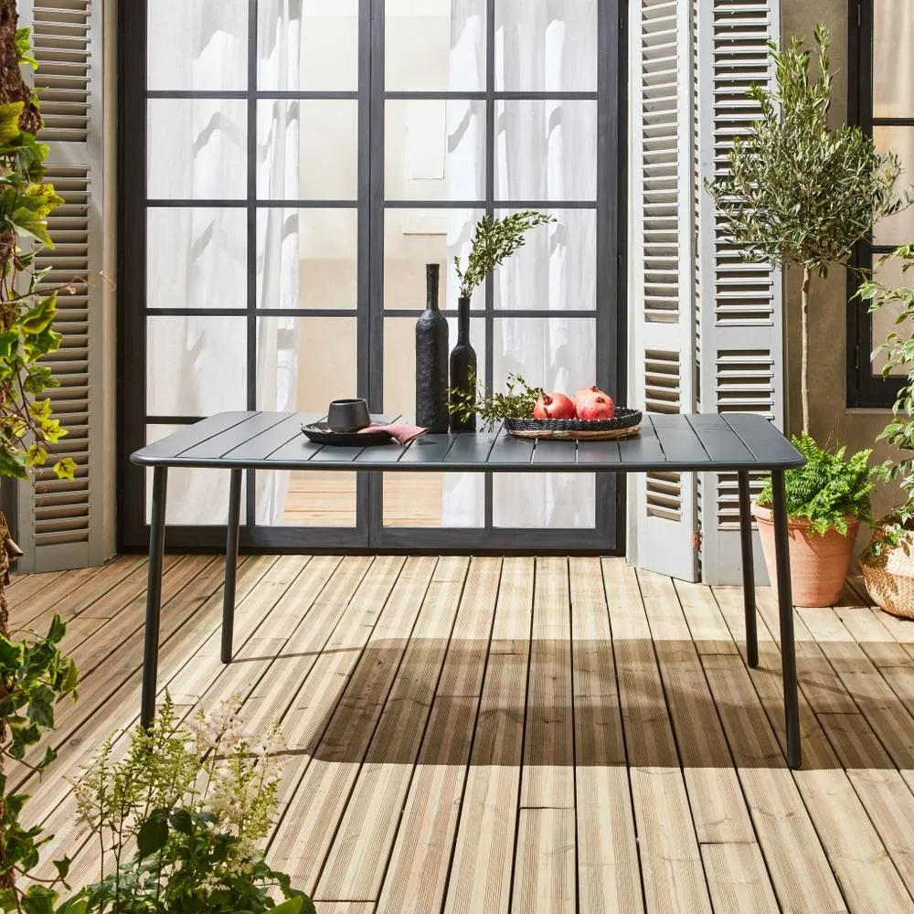 sweeek 6-8 Seater Rectangular Steel Garden Table in Dark Grey 3
