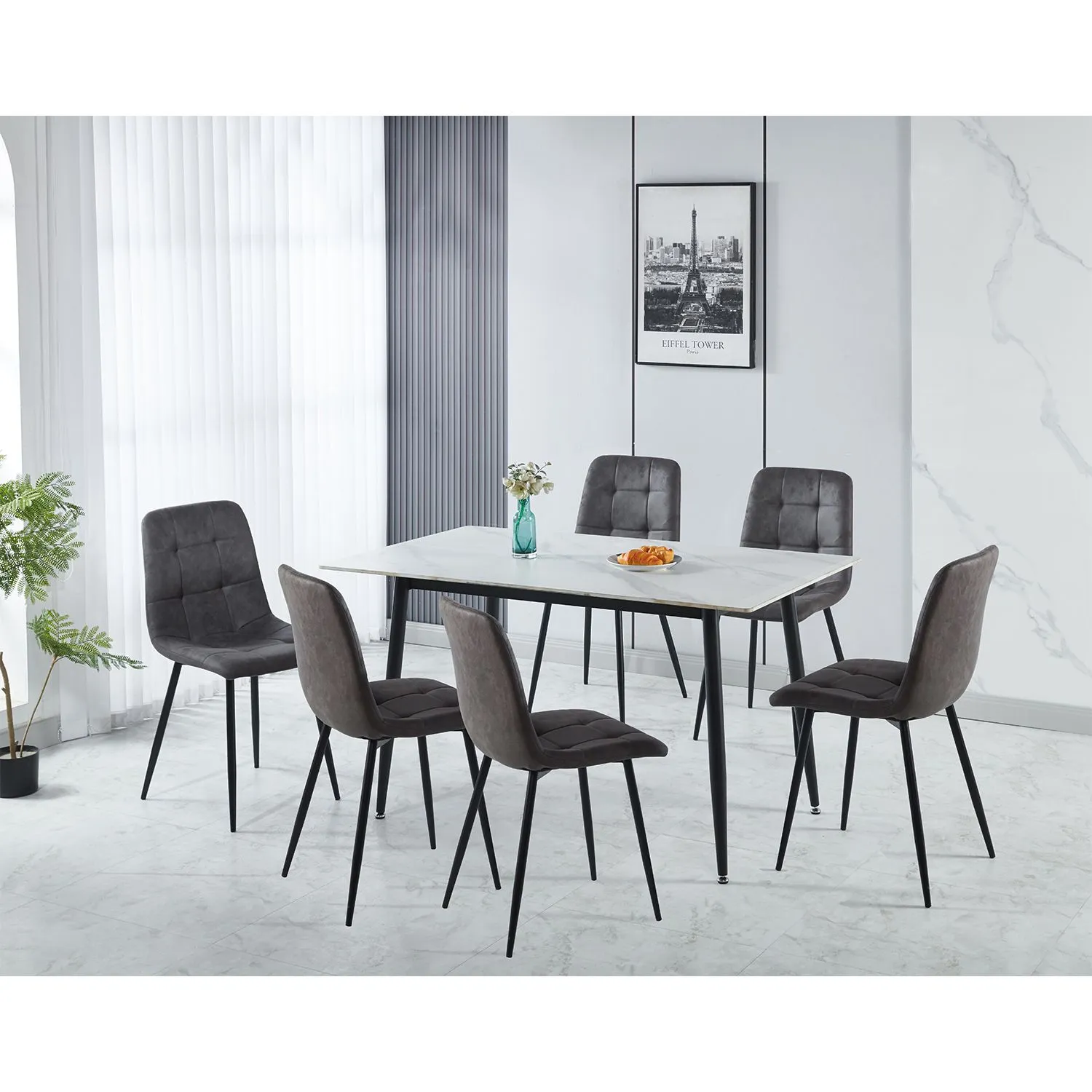 Seconique Fenton Dining Set (6 Chairs) in Dark Grey 1