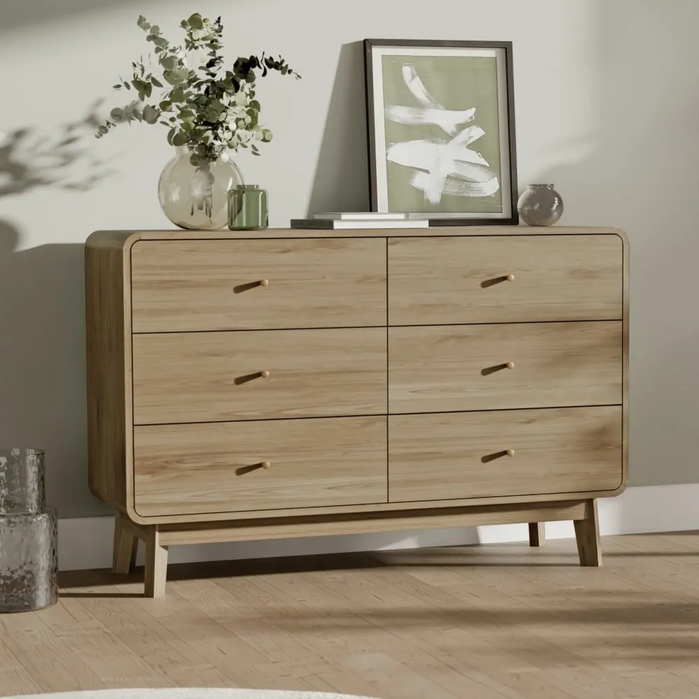 Ingrid - 6 Drawer Chest of Drawers - Light Oak - Wooden - Happy Beds 1