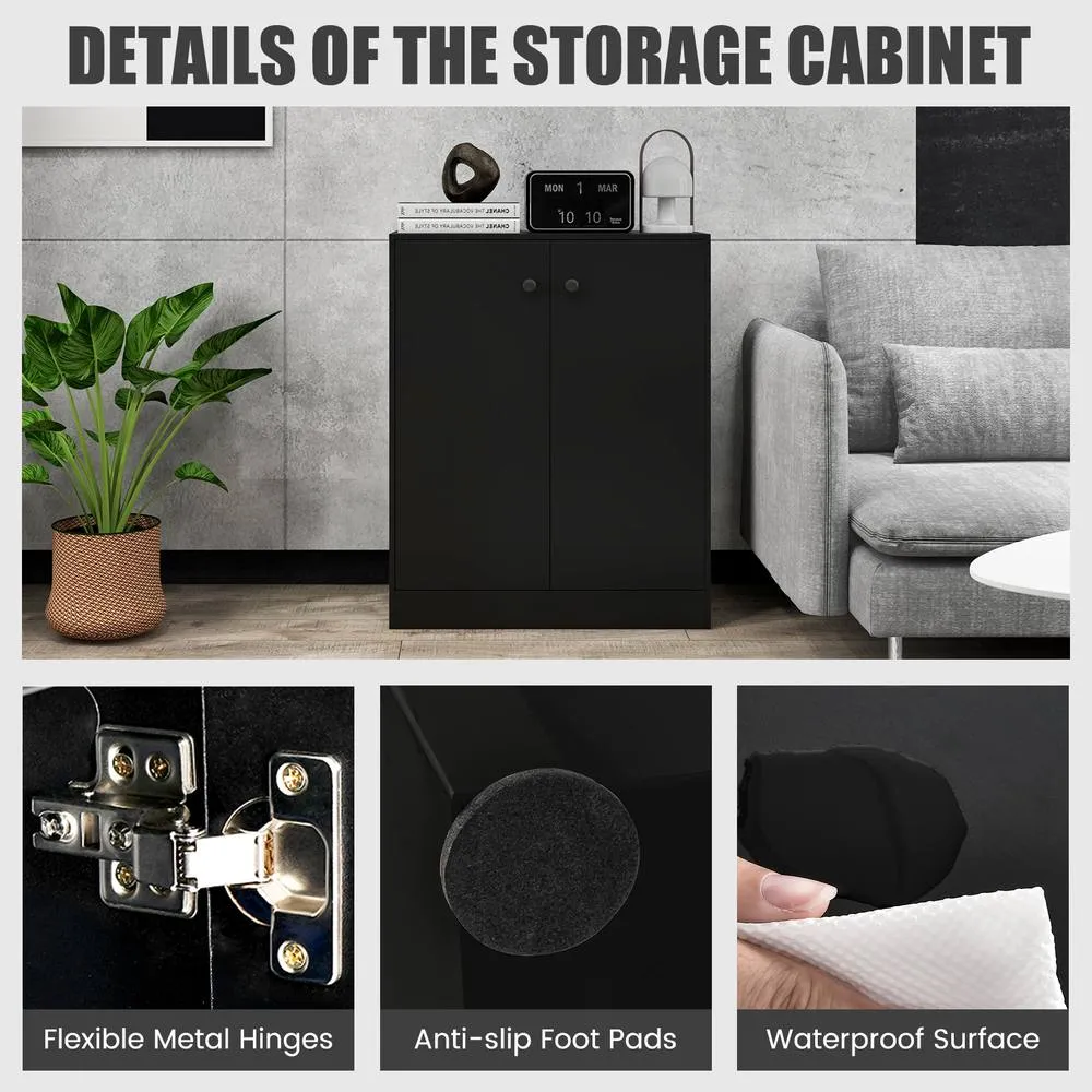 Costway 2-Door Storage Cabinet Buffet Cabinet w/ 3 Shelves Sideboard Kitchen Hallway in Black 3