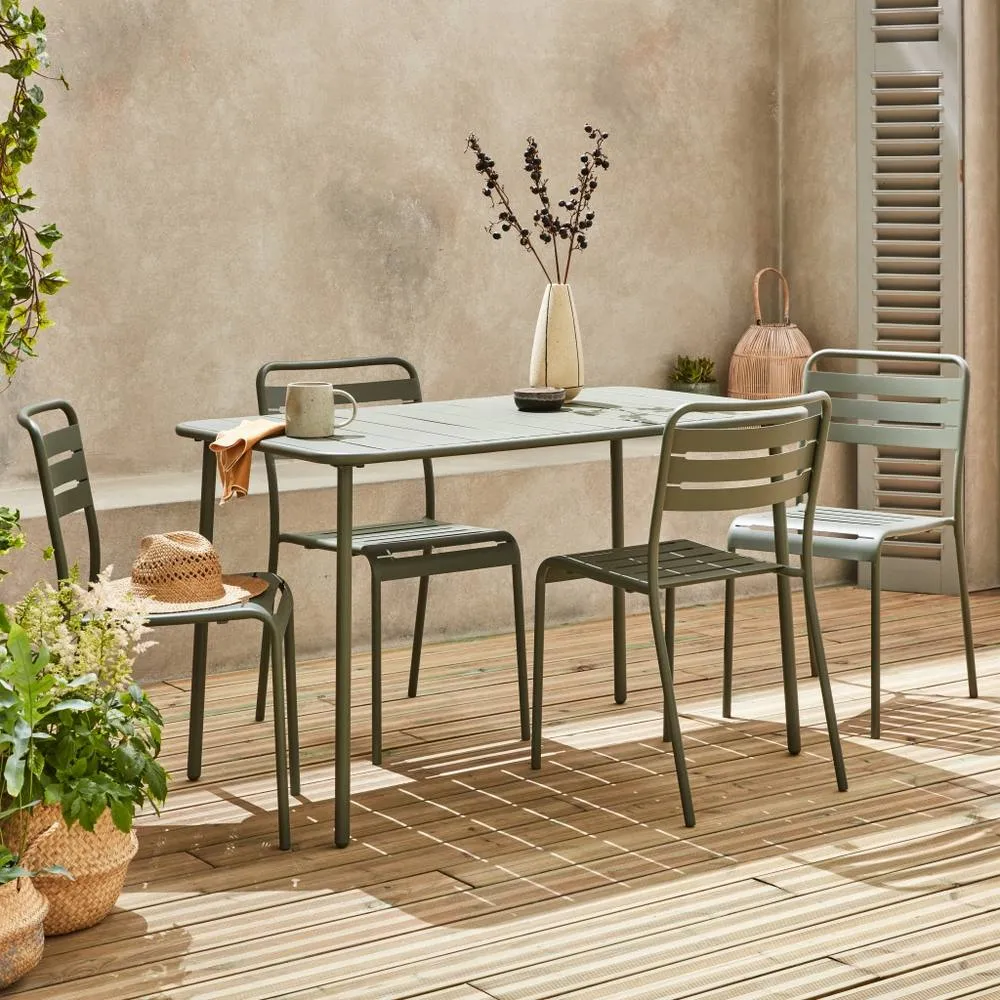 sweeek 4-seater Rectangular Steel Garden Table Set With Chairs in Khaki