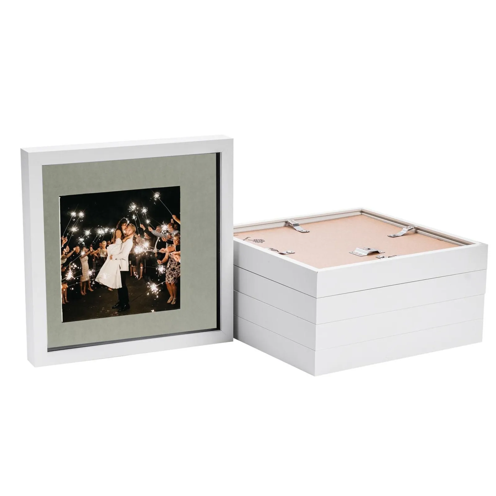 Nicola Spring 3D Box Photo Frames - 10 x 10" with 6 x 6" Mount - Ivory Mount - Pack of 5 in White