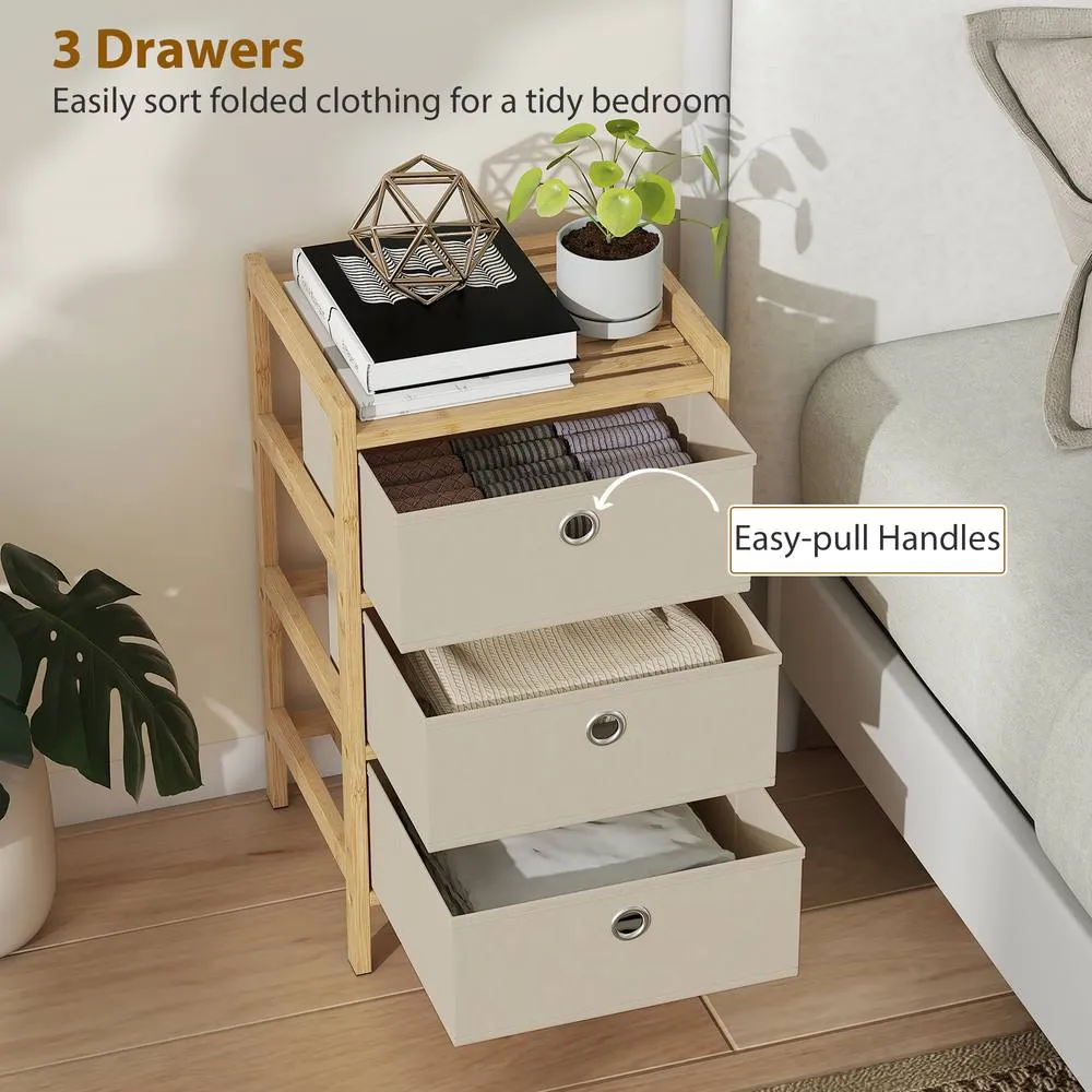 HOMCOM Chest of Drawers, 3 Drawers Dresser with Bamboo Frame, Cream White 4