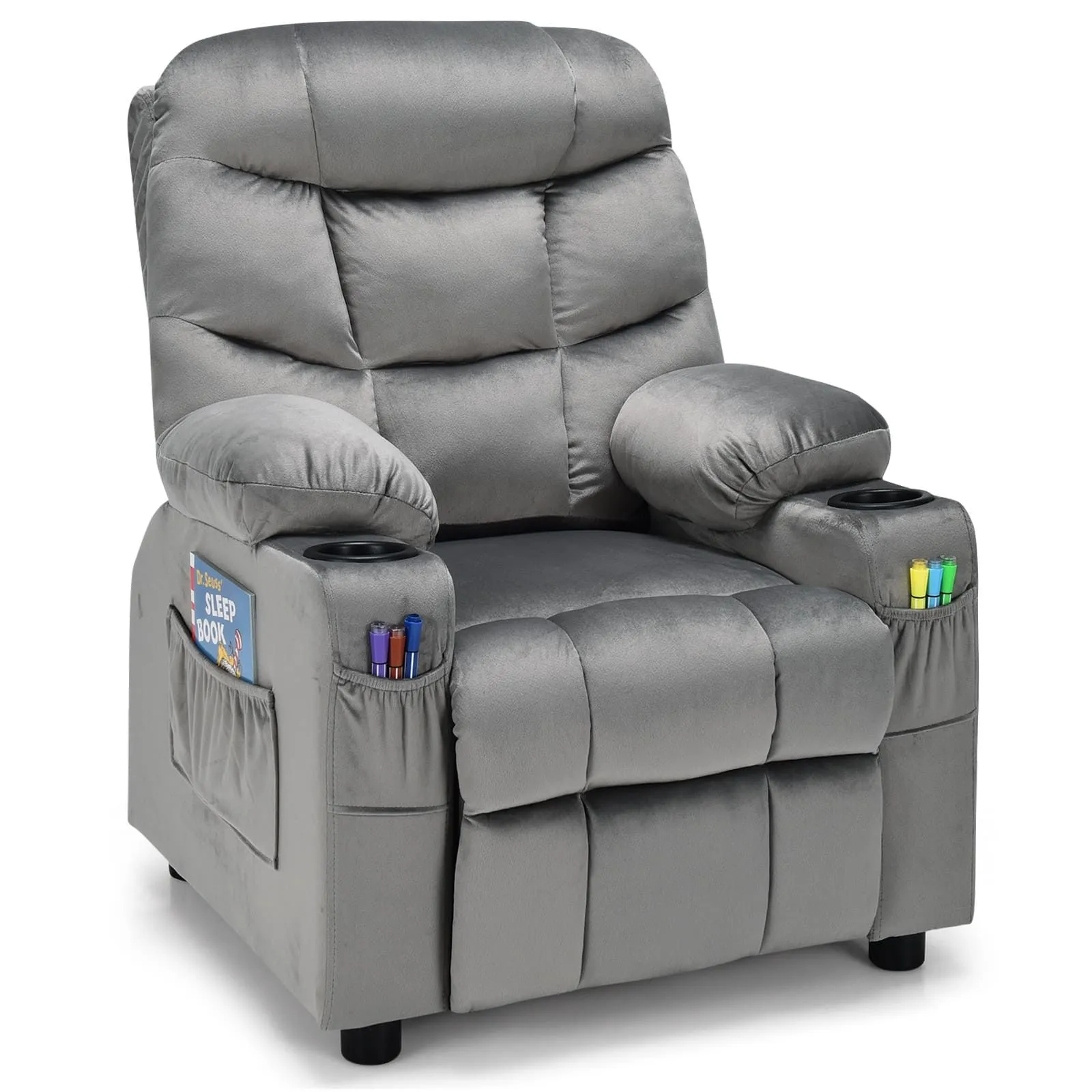 Costway Recliner Chair Velvet Fabric Adjustable Sofa Chair Gaming Lounge Chair in Grey