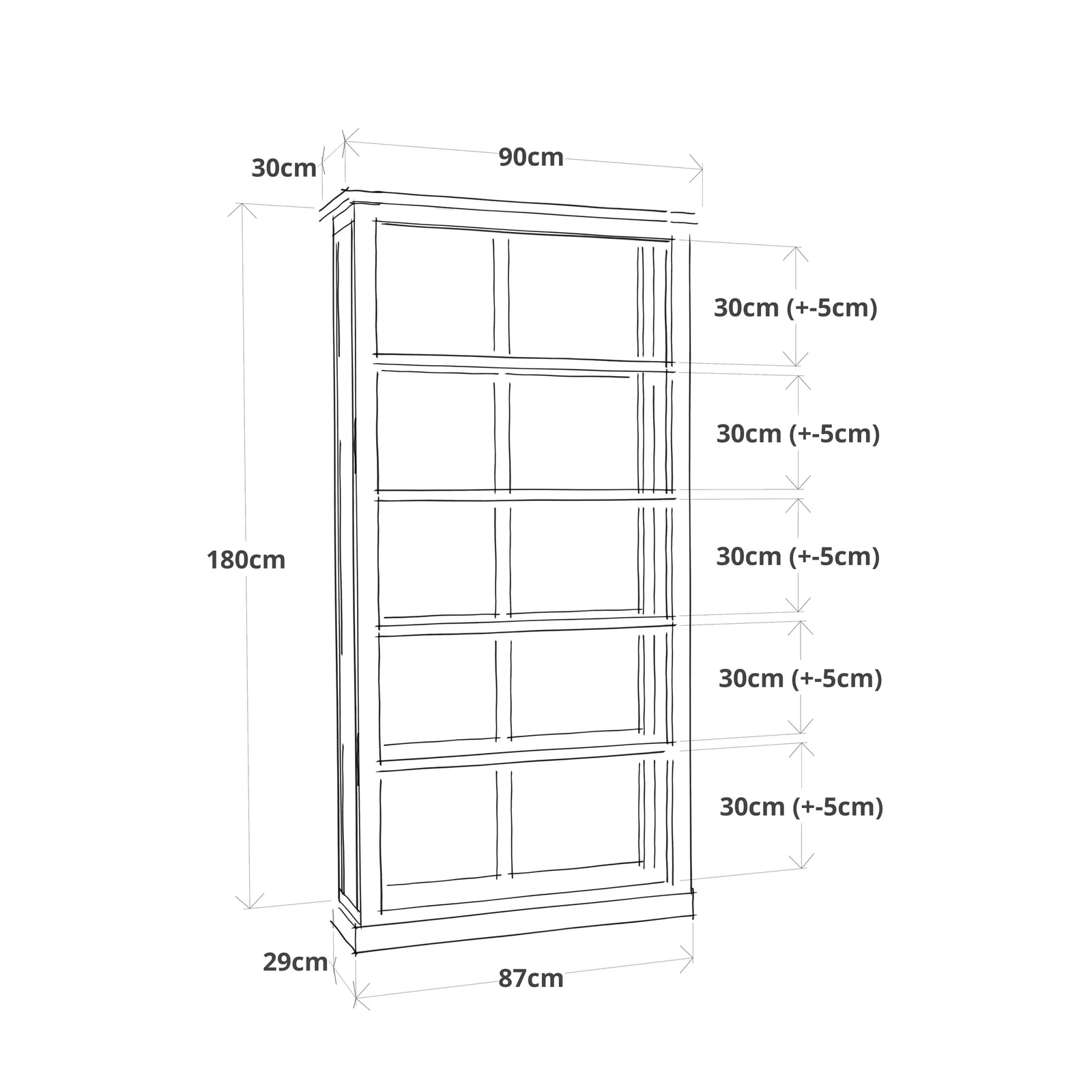 Cabinet Bits Bookcase with plinth 180x90x30cm in Off-White 6