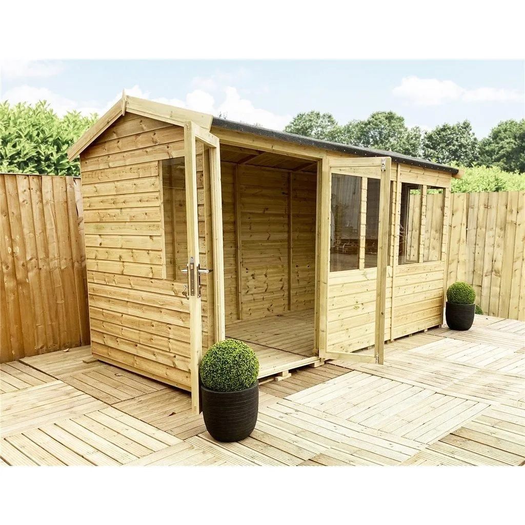 Marlborough 16 x 24 Reverse Pressure Treated Apex Summerhouse with Short Windows in Natural