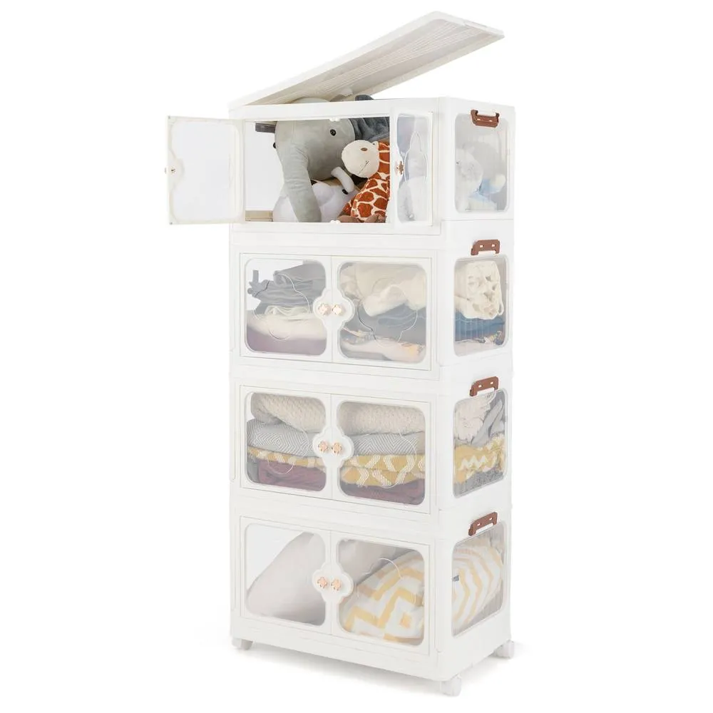 Costway 212L Storage Bins Stackable Storage Containers with Lid & Wheels-White in White