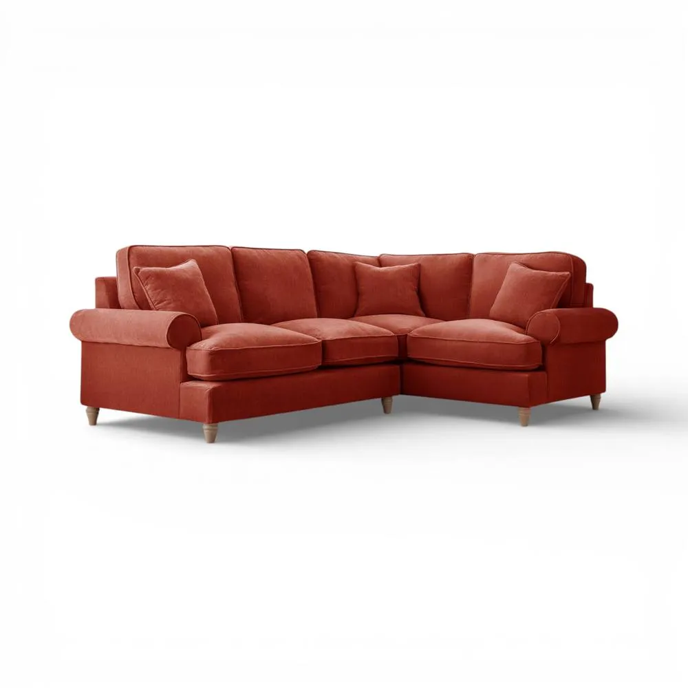 The Great Sofa Company Ezra Right Hand Velvet Corner Sofa - Scroll Arm in Terracotta 2