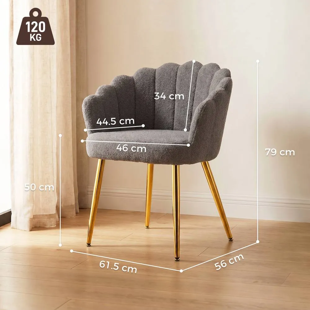 HOMCOM Petal-Back Lounge Chair with Faux Lamb's Wool & Metal Legs, Grey 3