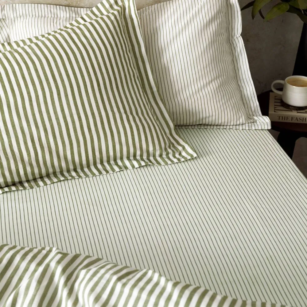 Yard Hebden Narrow Stripe 100% Cotton Fitted Sheet in Olive 1