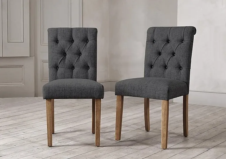 Lewis Pair of Button Back Dining Chairs - Anthracite
