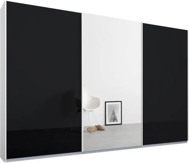 Malix 3 door 270cm Sliding Wardrobe, White frame,Basalt Grey Glass & Mirror doors , Premium Interior