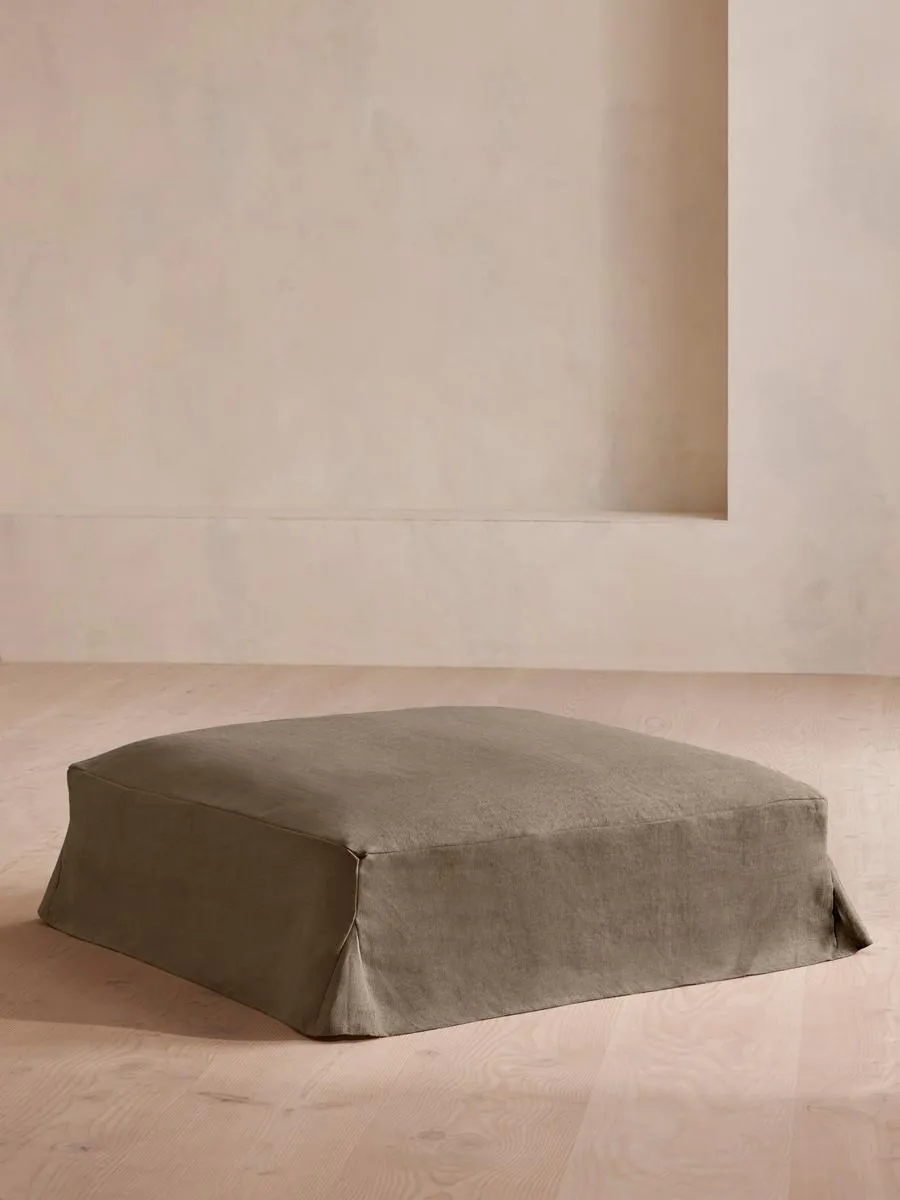 Roma Square Ottoman, Linen, Olive