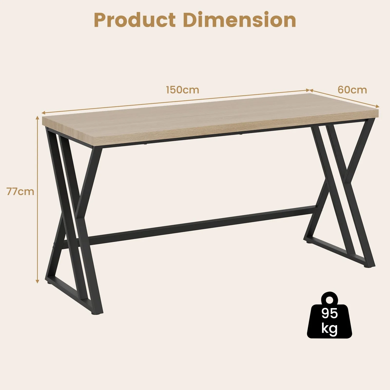 Costway 150 CM Computer Desk Large Industrial Office Desk in Grey 2