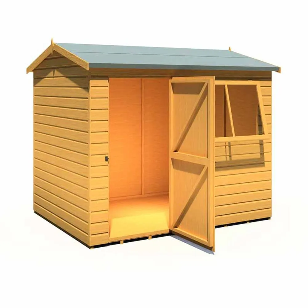 Shires Lewis 8 x 6 Feet Single Door Reverse Apex Style D Shed in Brown 5