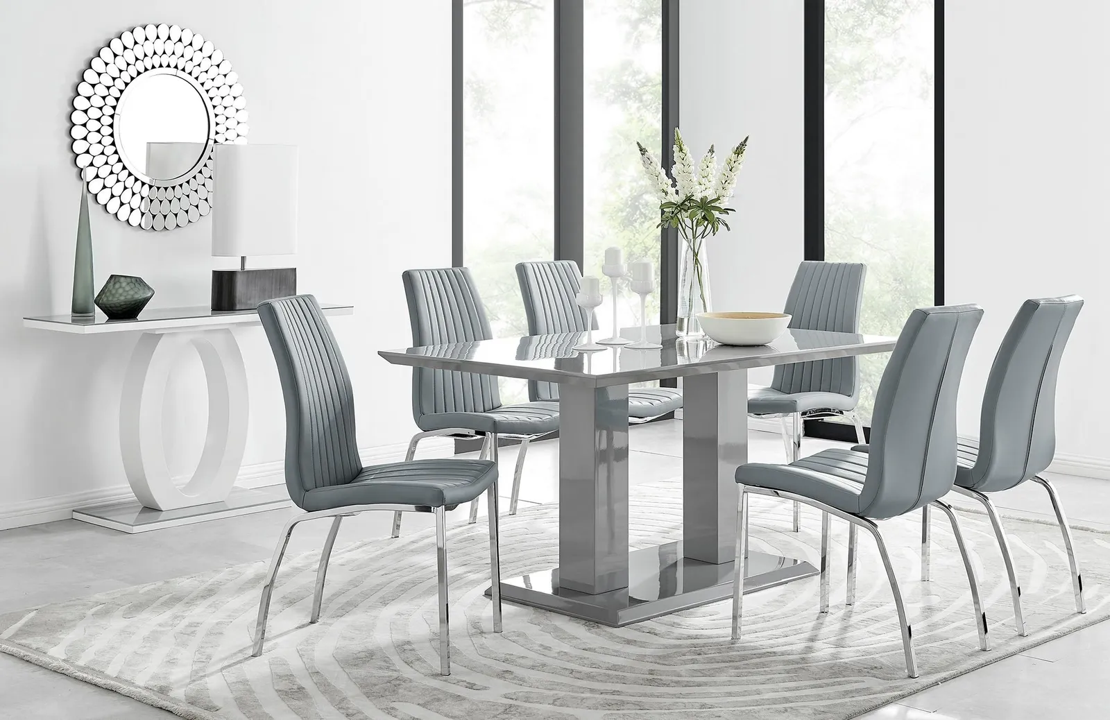 FurnitureboxUK Imperia 6 Grey Dining Table & 6 Isco Chairs