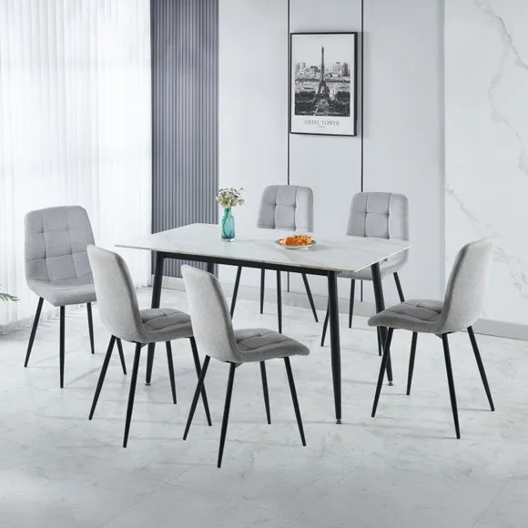 Fenton 4 Seater Dining Table Set with 6 Grey Fabric Dining Chairs